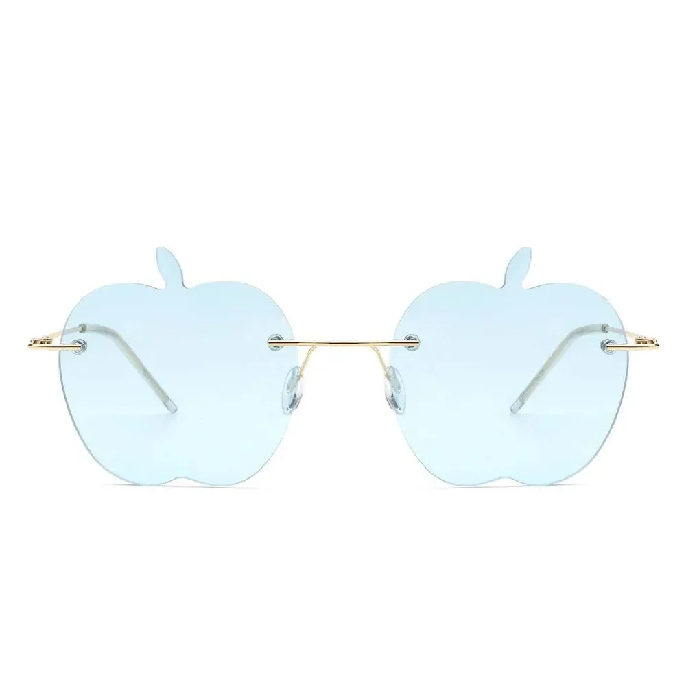 Funky Chic Rimless Apple Shape Blue Sunglasses Party Fun Vibes
